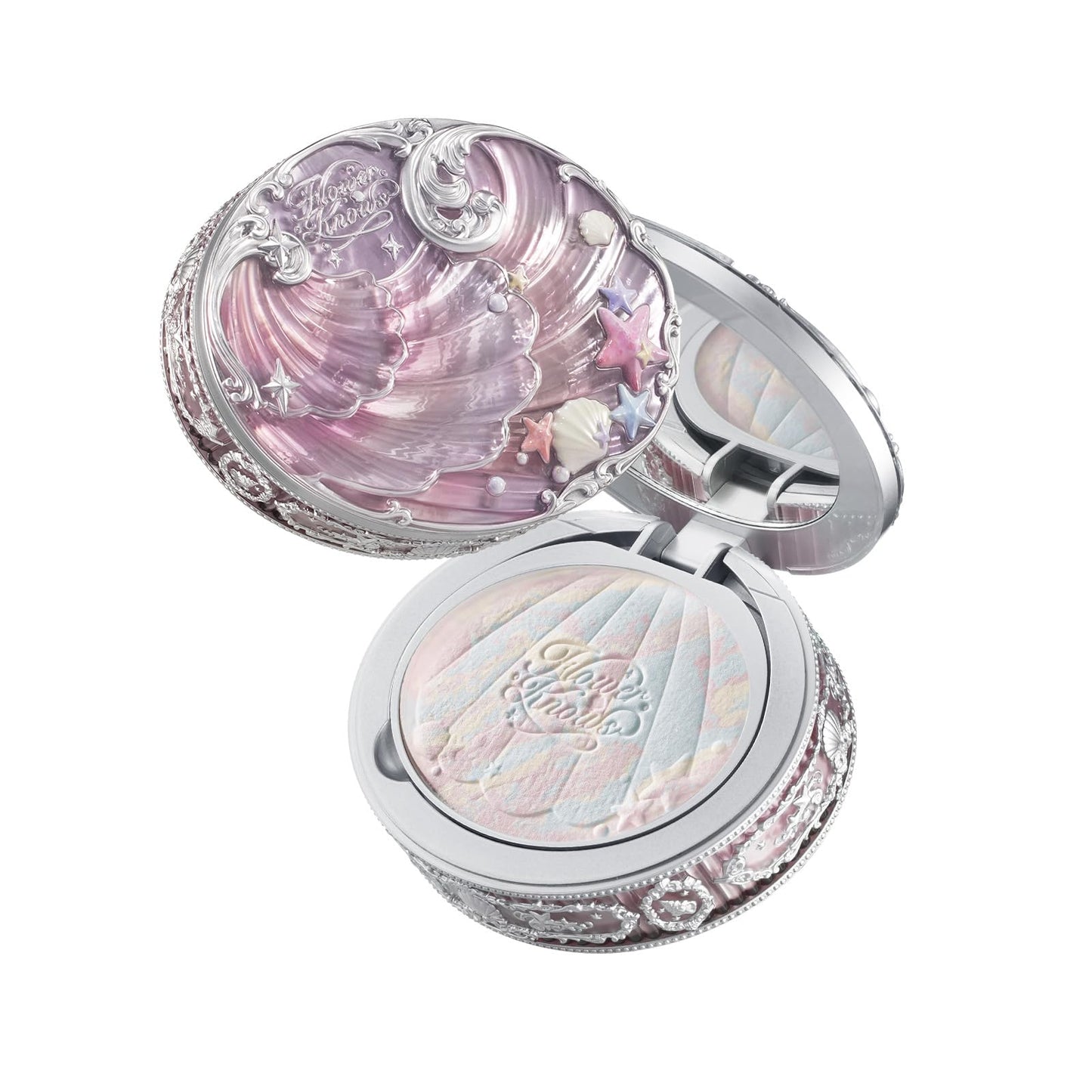 Flower Knows Shell's Jewel Collection Baked Powder,Makeup & Setting Pressed Powder Compact with Mirror and Puff,Pink Smooth Oil-Control Pore Blurring,0.32 Oz(02 Dreamy Pink)