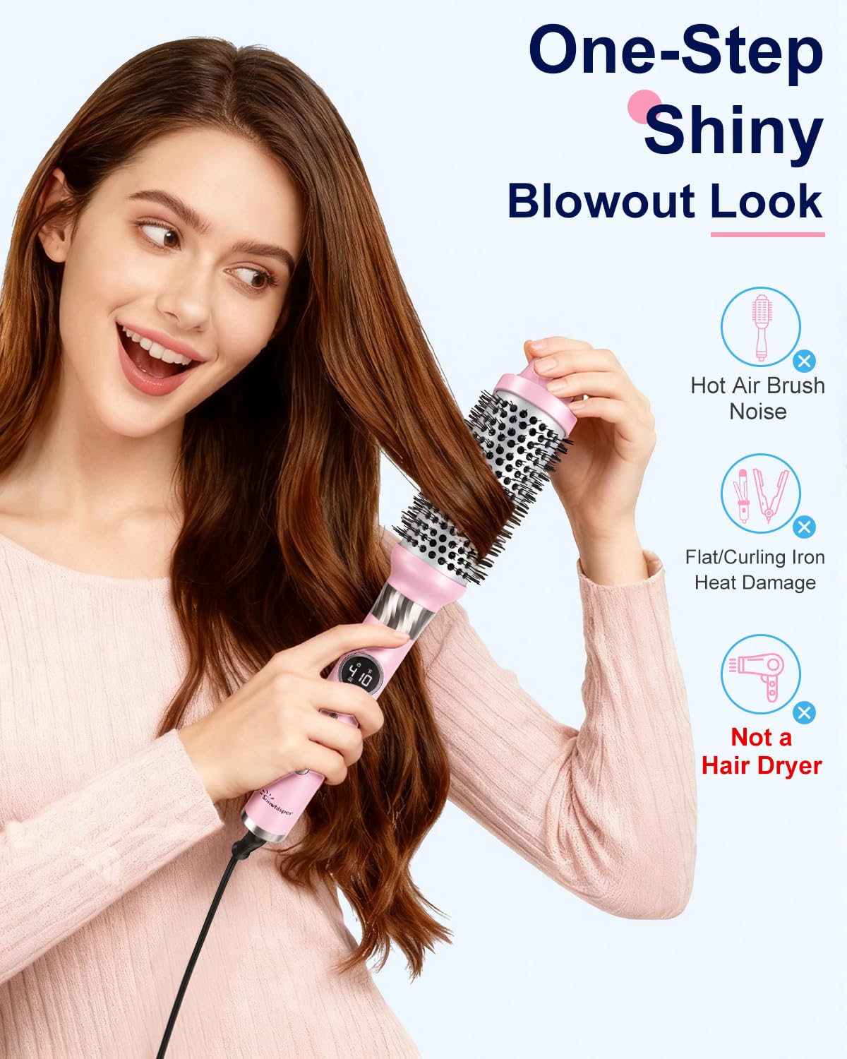 Thermal Brush Curling Brush - Heated Round Brush 1.5 Inch Detachable Head with 2 Hair Clips & 2 Conversion Plug