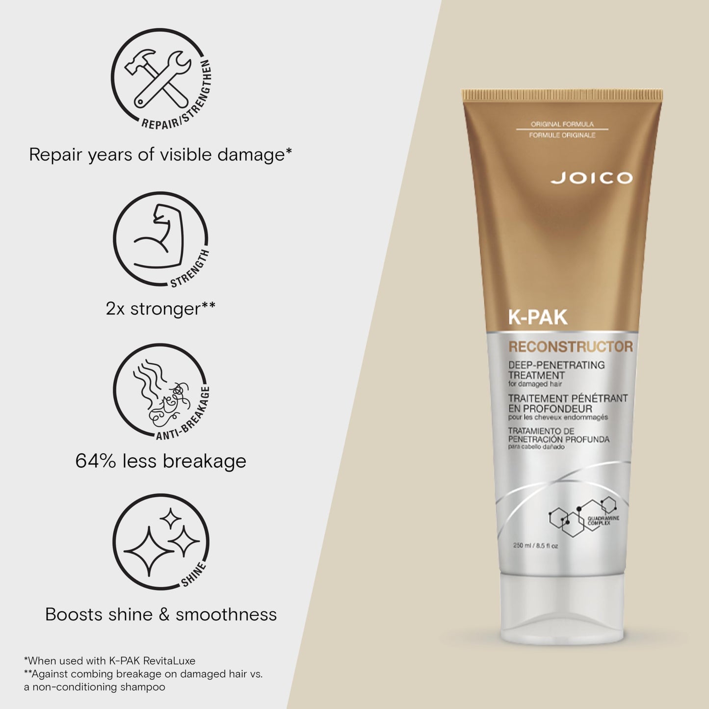 Joico K-PAK Reconstructor Deep-Penetrating Treatment | For Damaged Hair | Repair & Strengthen Strands | Rebuild & Fortify Damaged Hair | Improve Elasticity | With Keratin & Arginine | 8.5 Fl Oz