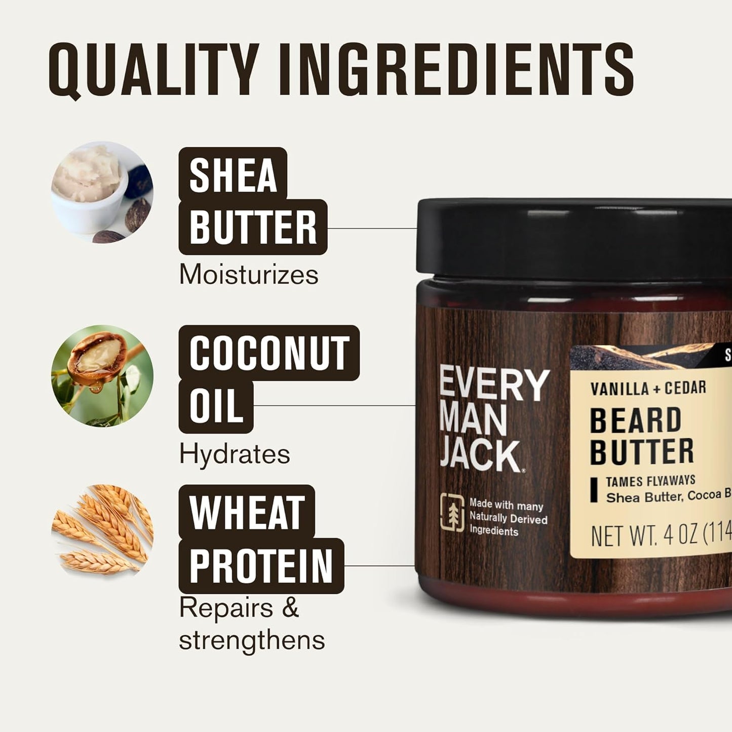 Every Man Jack Beard Butter Gift Set - 3-Pack Variety with Sandalwood, Vanilla & Bourbon Scents | 4 oz Each