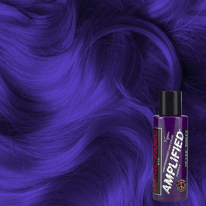 MANIC PANIC Ultra Violet Hair Color - Amplified - (2PK) Semi Permanent Hair Dye - Cool Blue Toned Violet Color - Vegan, PPD & Ammonia Free - For Coloring Hair on Men & Women