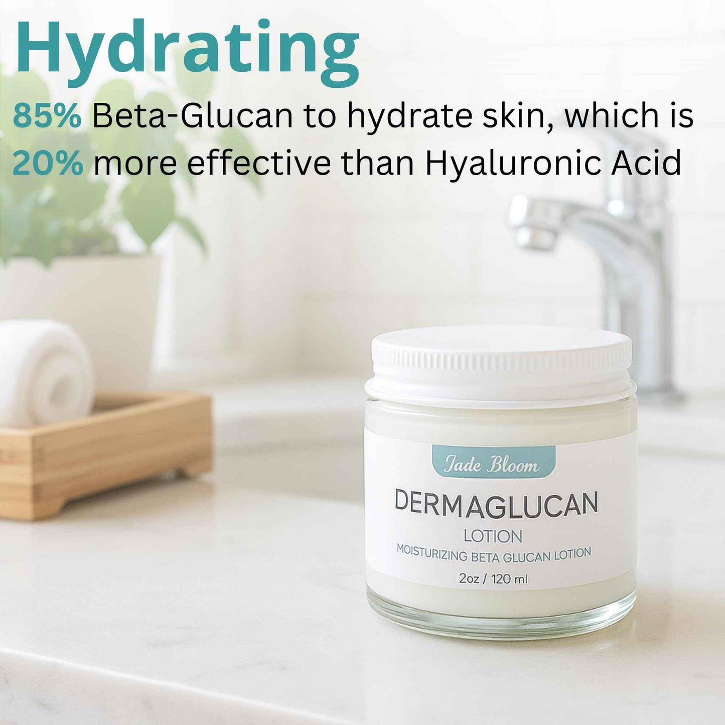 Jade Bloom Dermaglucan Beta Glucan Cream Lotion Moisturizer Skincare | Daily Hydrating Face & Body Hydration, (2oz)