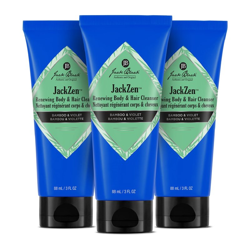 Jack Black JackZen Renewing Body & Hair Cleanser, 3 Fl Oz (Pack of 3) – Bamboo & Violet – Mens Body Wash, Mens Shampoo, Skin Care, Hair Care, Body Wash Men, Sulfate–Free, TSA Travel Size