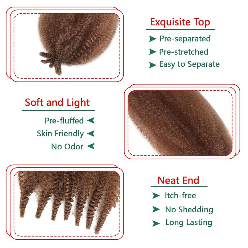 Kinky Braiding Hair - 24 Inch Springy Afro Twist | 8 Packs Soft Locs Brown Cuban Twist Color 30