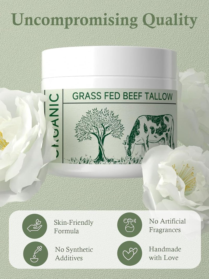 Beef Tallow Moisturizer - Nourishing Whipped Face Cream for Dry Skin | Unscented, 3-Pack