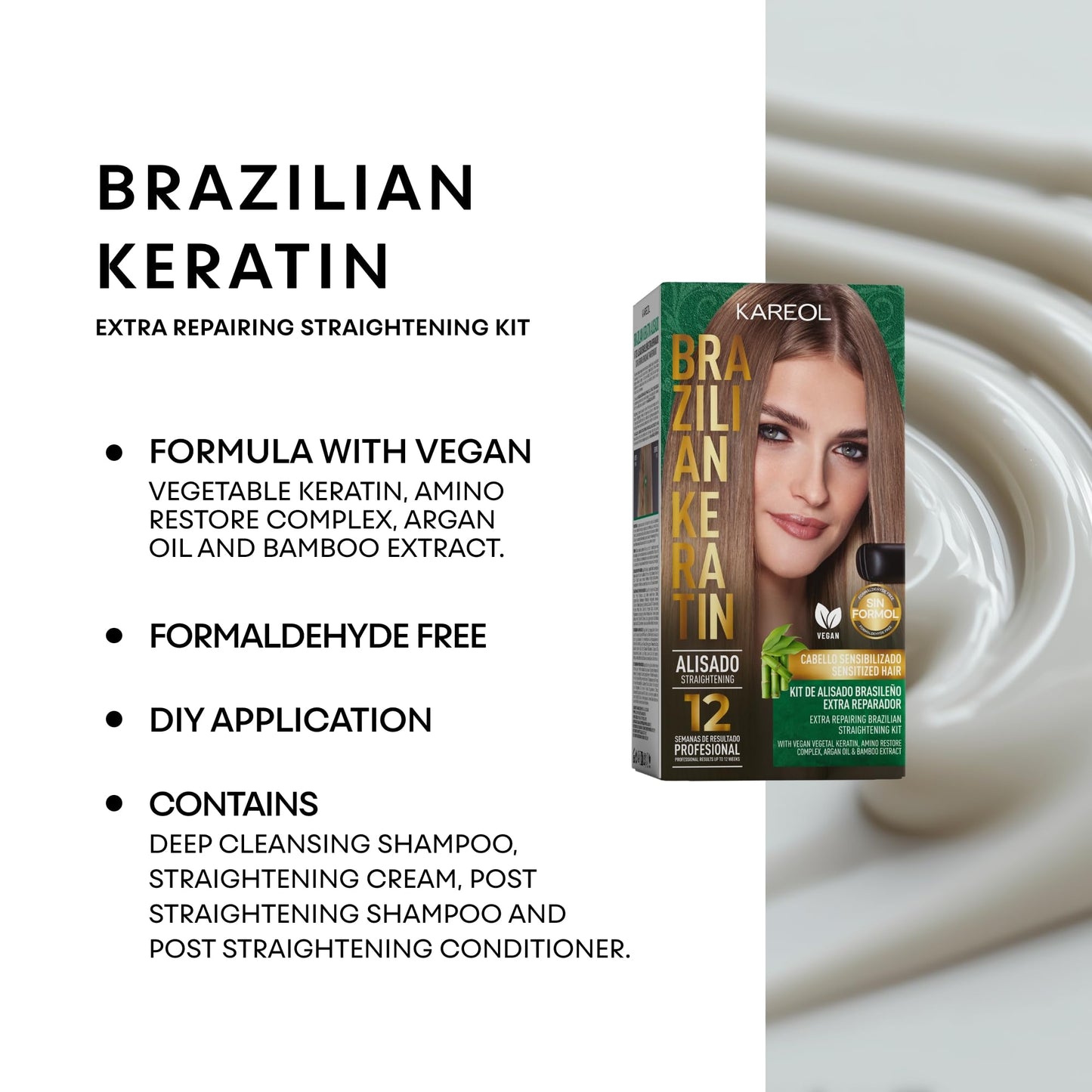 Kareol Extra Repairing Brazilian Keratin Straightening Kit - Formaldehyde Free - Vegan Formula - Keratin Hair Treatment, Keratina Para Alisar El Pelo, Alisado Brasileño Keratina