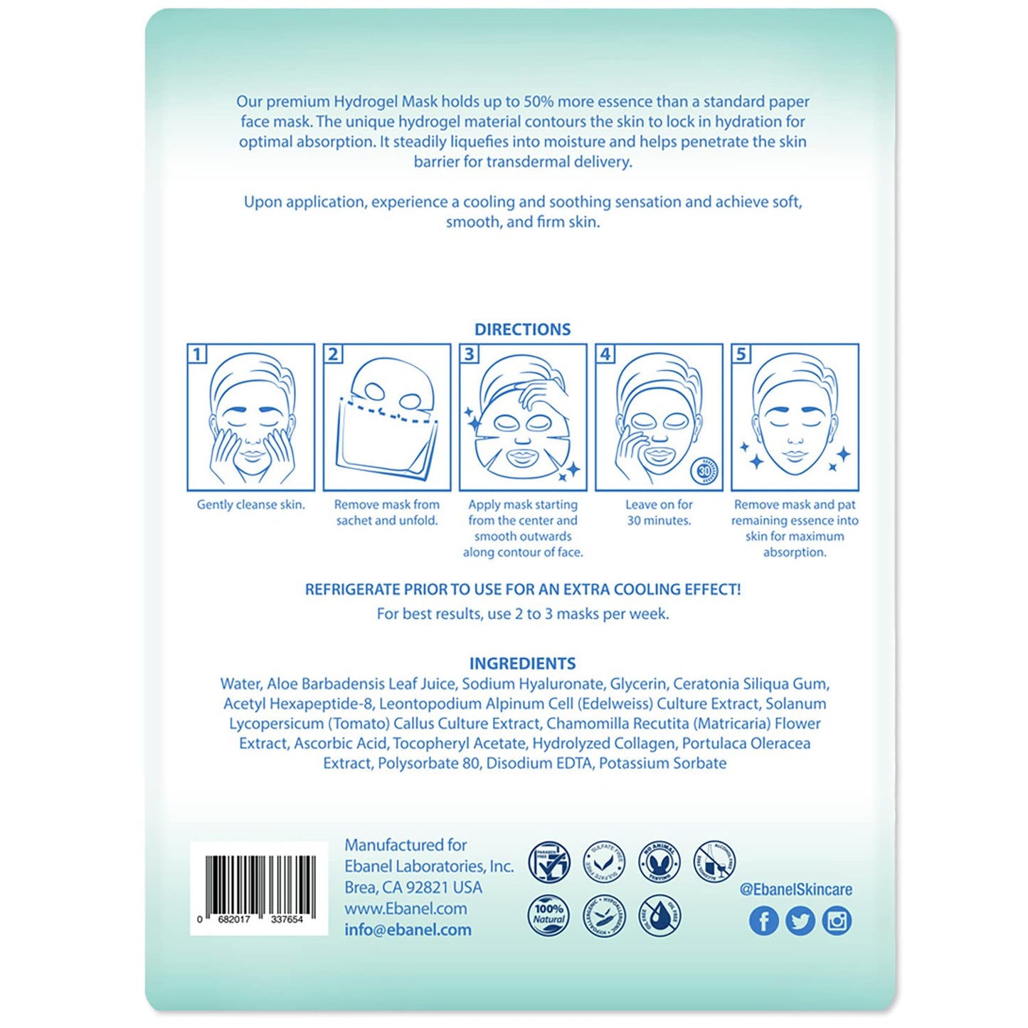 Ebanel 10 Pack Hydrogel Collagen Face Mask with Hyaluronic Acid, Vitamin C, Peptide, Aloe, Instant Brightening Hydrating Face Masks Skincare Korean Sheet Mask, Skin Firming, Lifting Anti Aging Masks