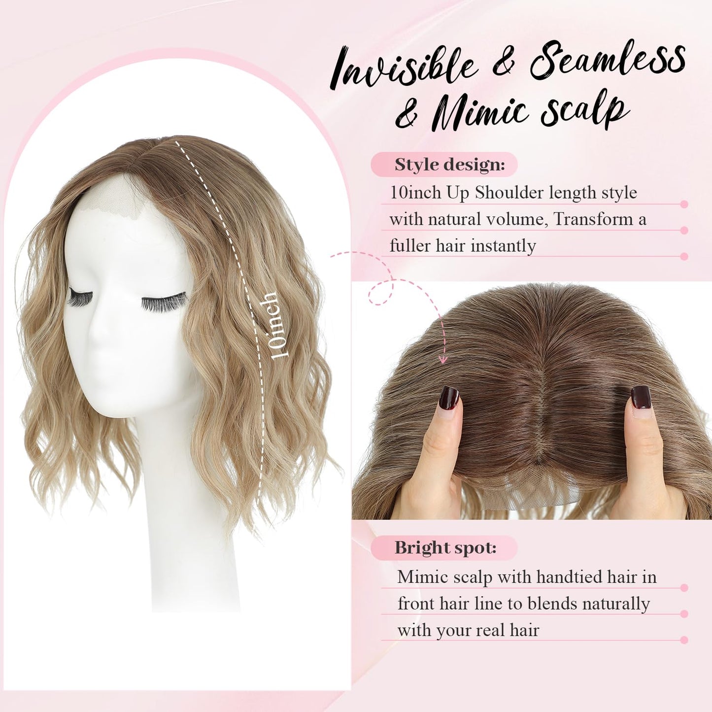 MORICHY Short Wavy 10 Inch Hair Topper for Women, Lightweight & Breathable Wiglet for Thinning Hair with 6.5"x6.5" Base, Instantly Adds Volume and Coverage