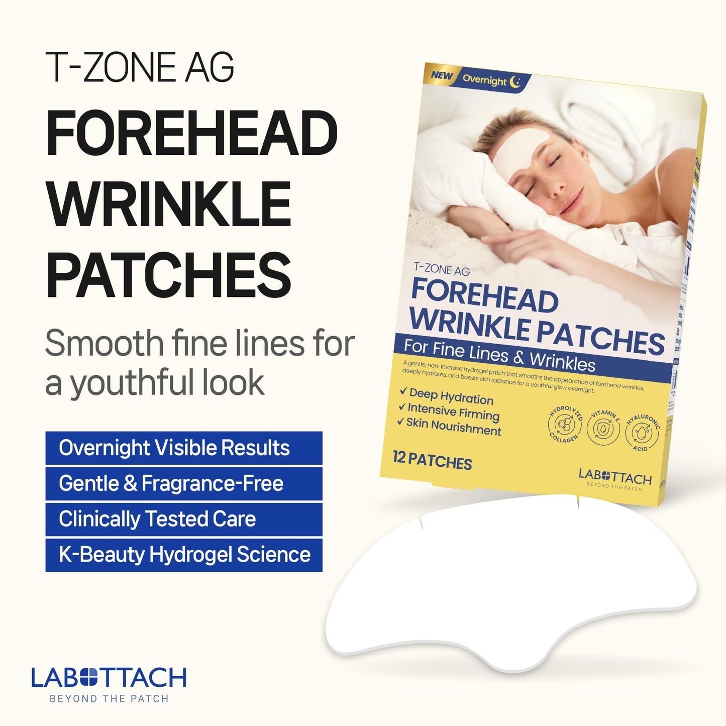 Wooshin Labottach Forehead Wrinkle Patches Overnight 12ct Korean Hydrogel Anti Wrinkle Patches with Collagen, Hyaluronic Acid and Vitamin E for Forehead Lines
