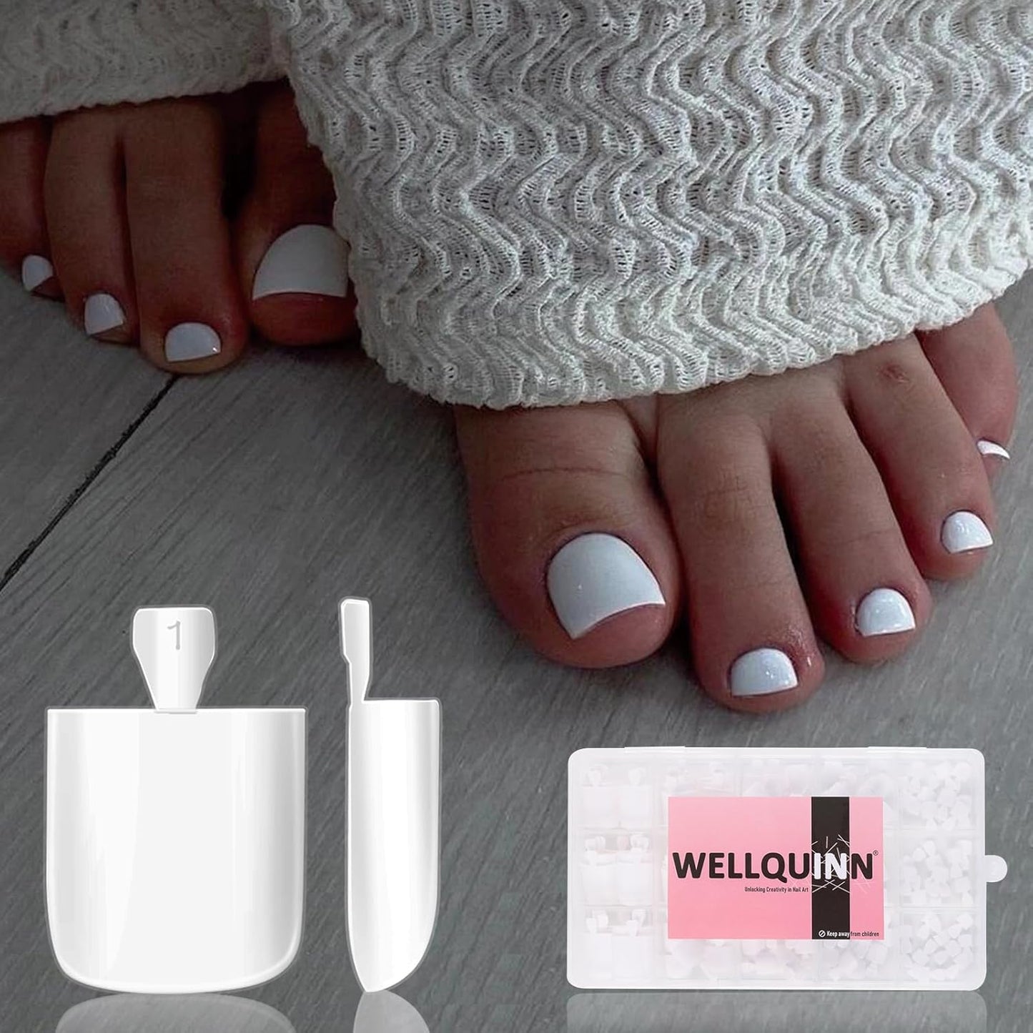 White Toe Nail Press Ons - 150pcs Square Soft Gel Thick False Toenails for Women | DIY Acrylic Nail Extensions in 15 Sizes