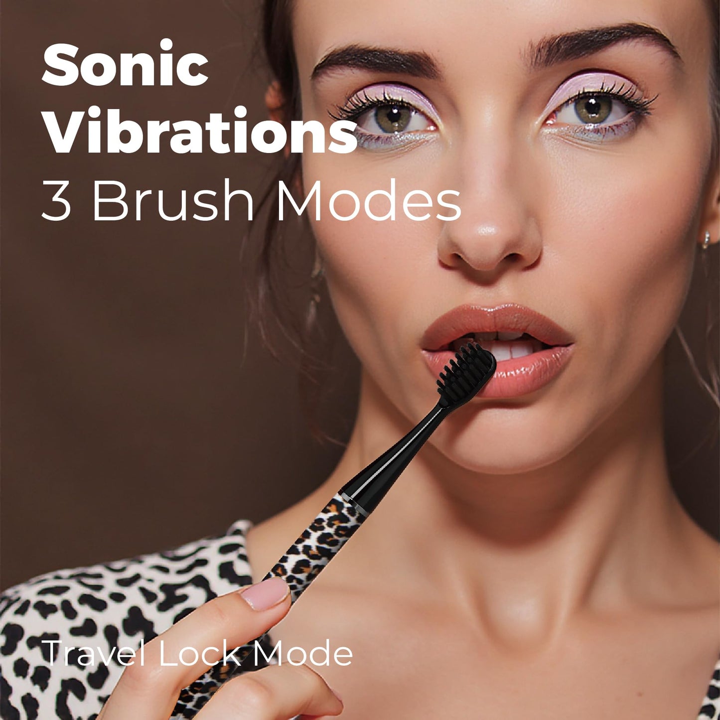 MIPOW Brush GO SlimPro i4 Electric Toothbrush Rechargeable Smart Ultra Sonic 3 Modes, Travel Case & Ceramic Dock, 60Day Battery Soft Bristles 2 Heads IPX7 Waterproof, Color-Leopard Edition