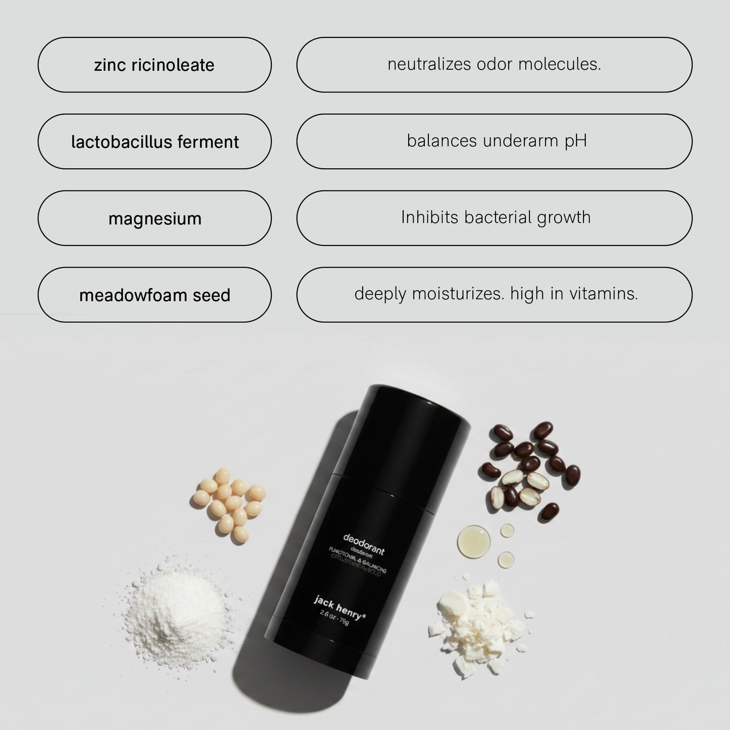 Jack Henry Natural Deodorant for Men and Women, Vegan Deodorant with Shea Butter Magnesium, Zinc and Probiotics, Coconut MCT, Aluminum-Free, Baking-Soda-Free, Citrus Sandalwood Scent, 2.65 oz