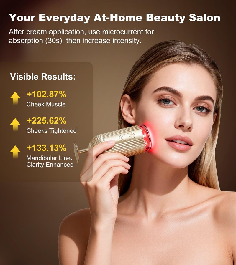 Face Massager Tool with Suction Shot 2026, 4 Color Facial Red Light Therapy, Beauty Device for Face, Face Massager for Double Chin & Lifting & Wrinkle Reduction, Portable Skin Care Tools, Rose Gold