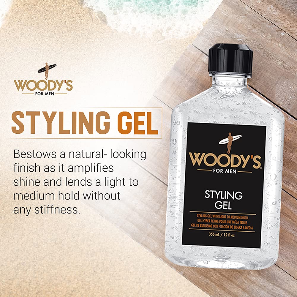 Woody's Styling Gel for Men - Alcohol-Free Hair Gel with Light to Medium Hold | 12 fl oz, Touchable Finish