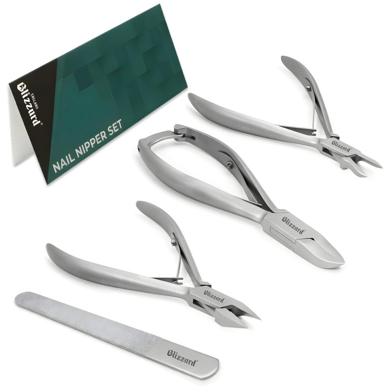 Blizzard Toenail Clippers - Podiatrist Toe Nail Clippers for Thick Nails for Seniors - German Forged Podiatry Tools Professional Nail Clippers for Men with Toenail File - 3-Pcs Nail Clipper Set