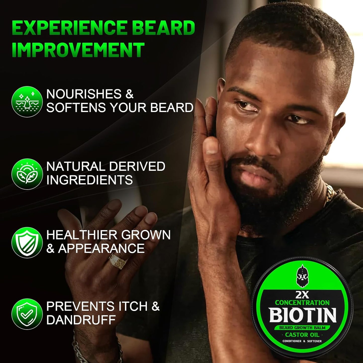 Beard Balm for Growth & Styling - Biotin, Castor Oil, Argan & Jojoba Oils | 2 Oz - Vanilla, Cedar, Orange