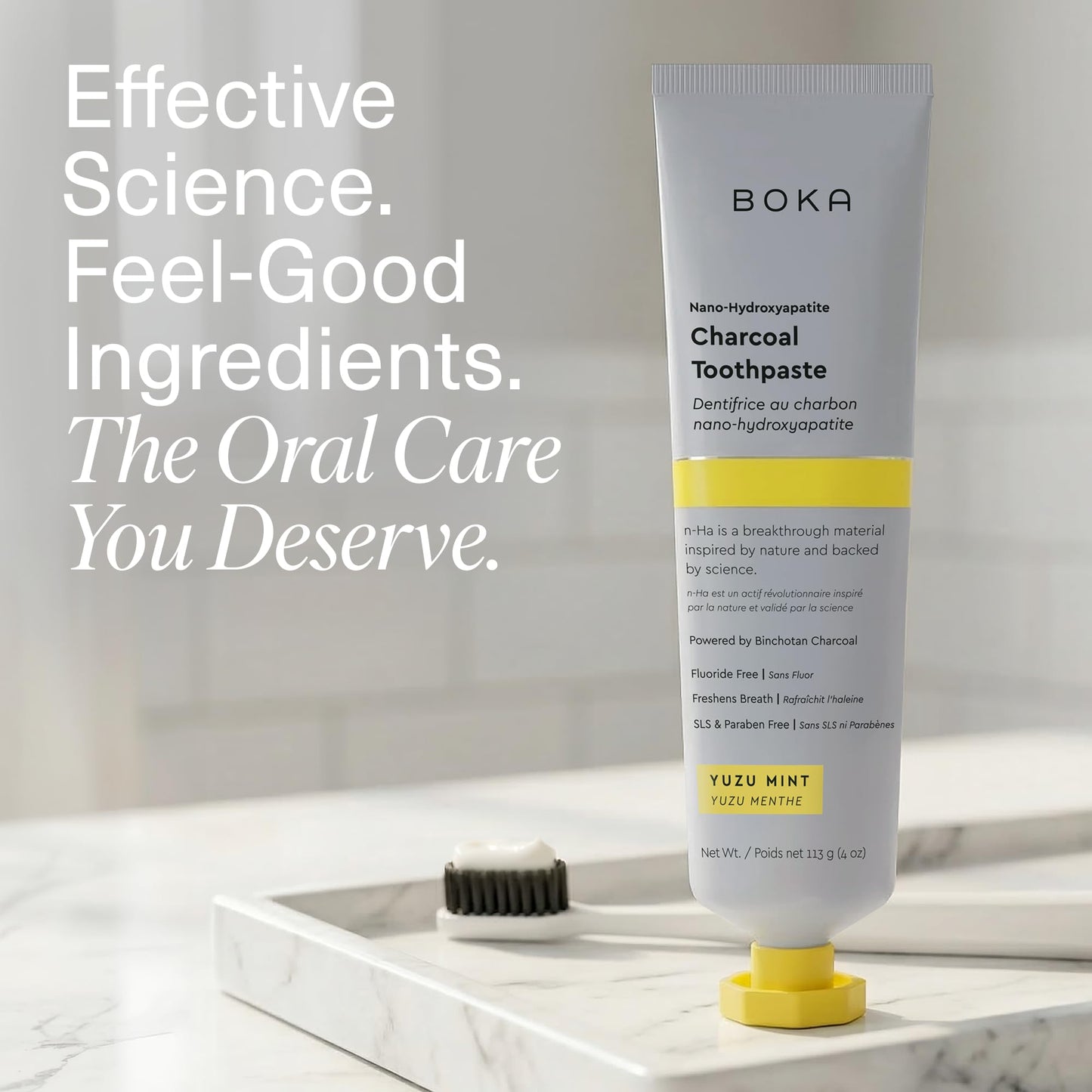 Boka Fluoride Free Toothpaste, Nano Hydroxyapatite Toothpaste, Appropriate for Sensitive Teeth - for Adult Oral Care - Charcoal Yuzu Mint Flavor, 4 Fl Oz 1Pk