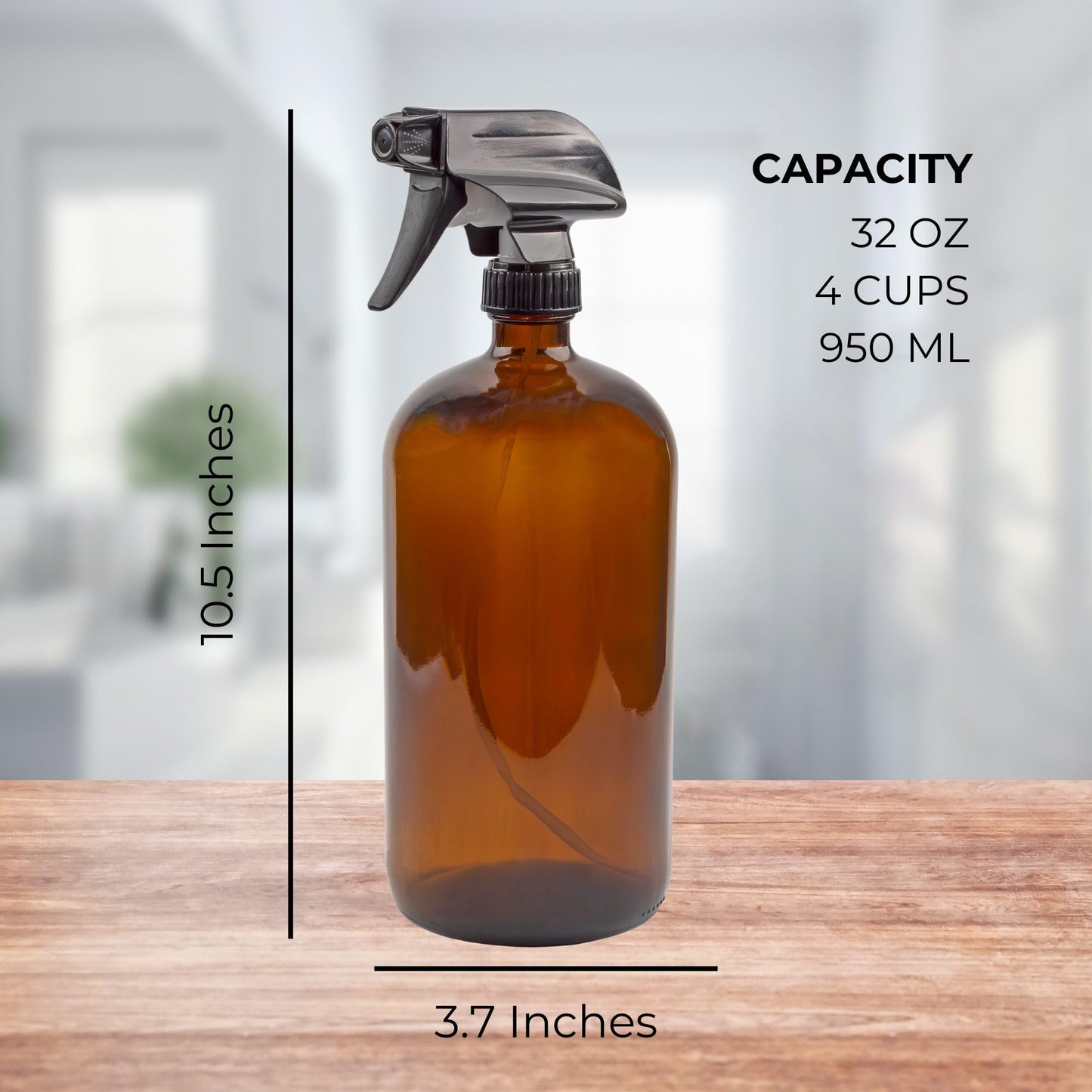Cornucopia Brands 32oz Amber Glass Spray Bottles (Pack of 2) Brown Bottles w/ 3-Setting Trigger Sprayers; Includes Caps for Storage