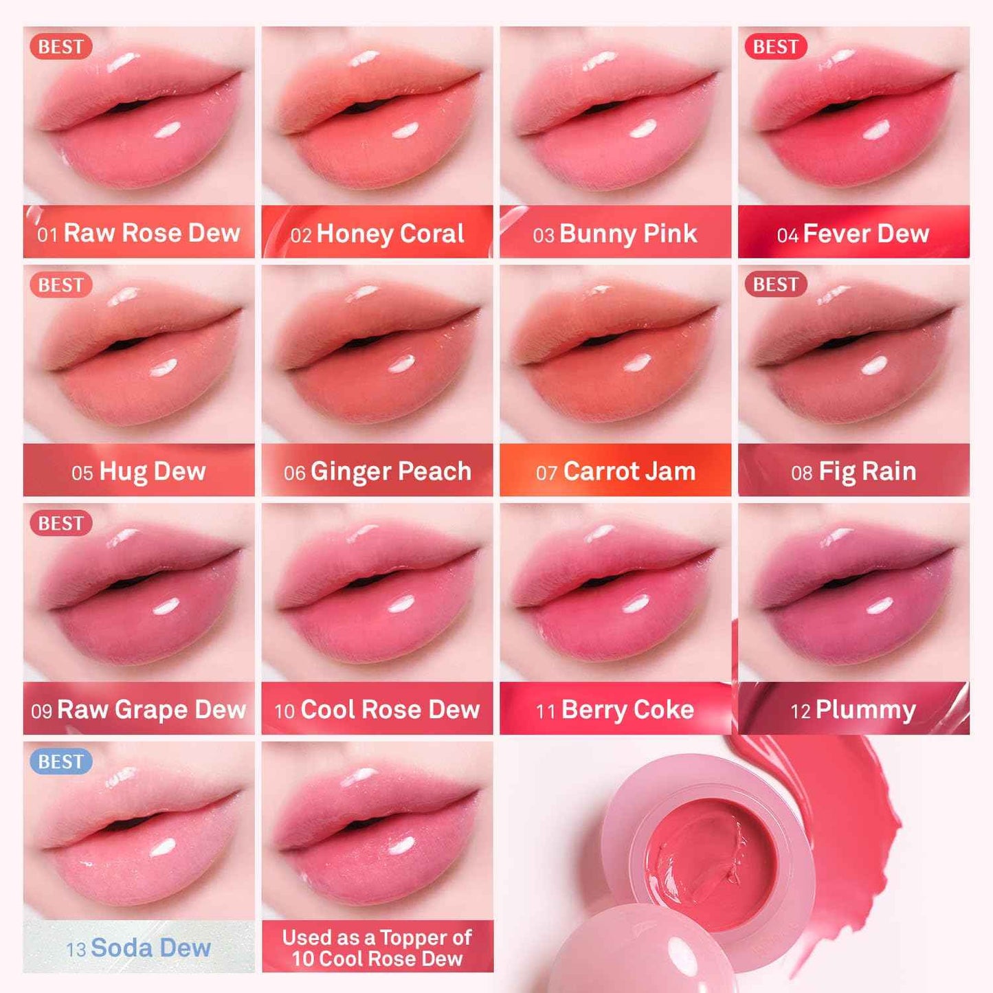 hince Raw Glow Dewy Ball - Tinted Lip Balm, Jelly Gloss Glow, Shine and Hydration, Lip & Blush Multiuse, Vegan, 0.12 oz. (13 colors) (SODA DEW)