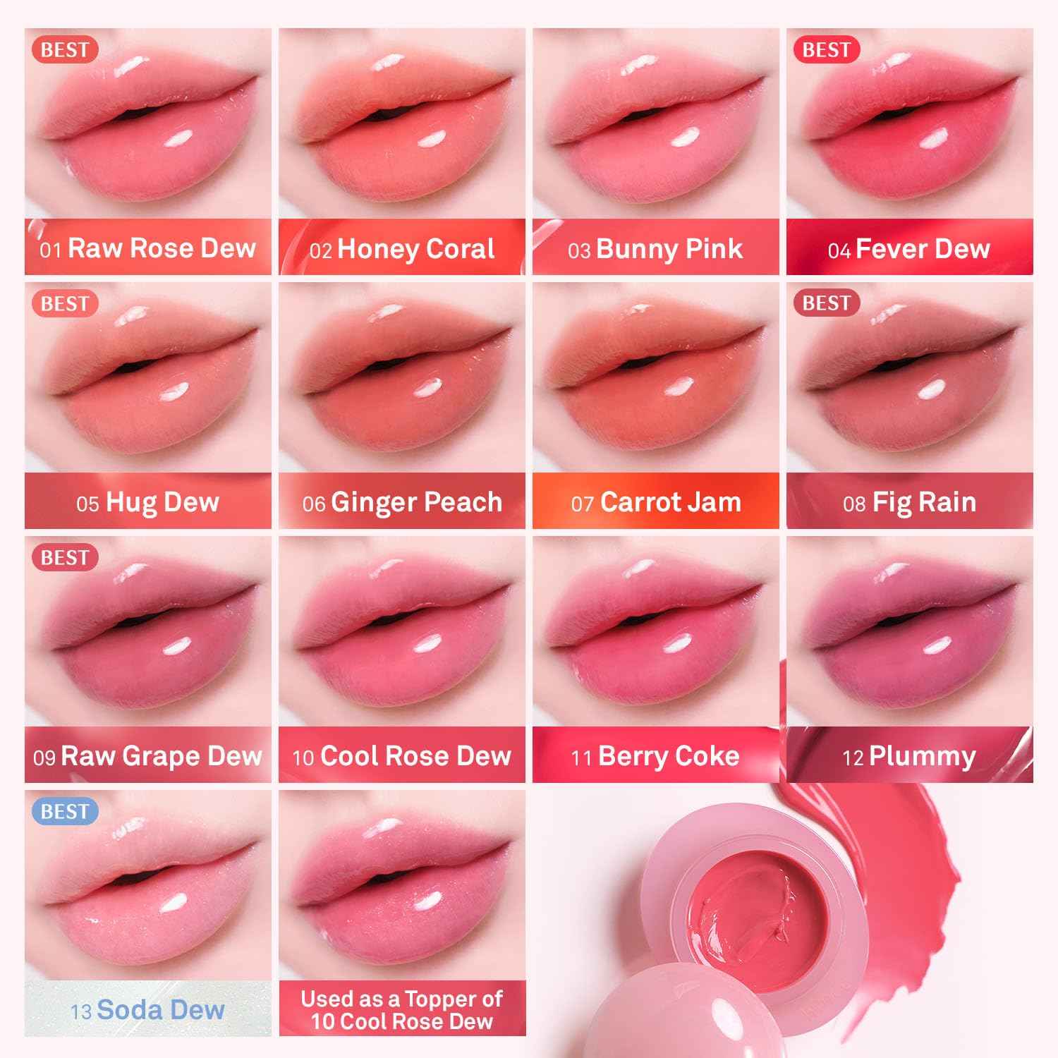 hince Raw Glow Dewy Ball - Tinted Lip Balm, Jelly Gloss Glow, Shine and Hydration, Lip & Blush Multiuse, Vegan, 0.12 oz. (13 colors) (SODA DEW)