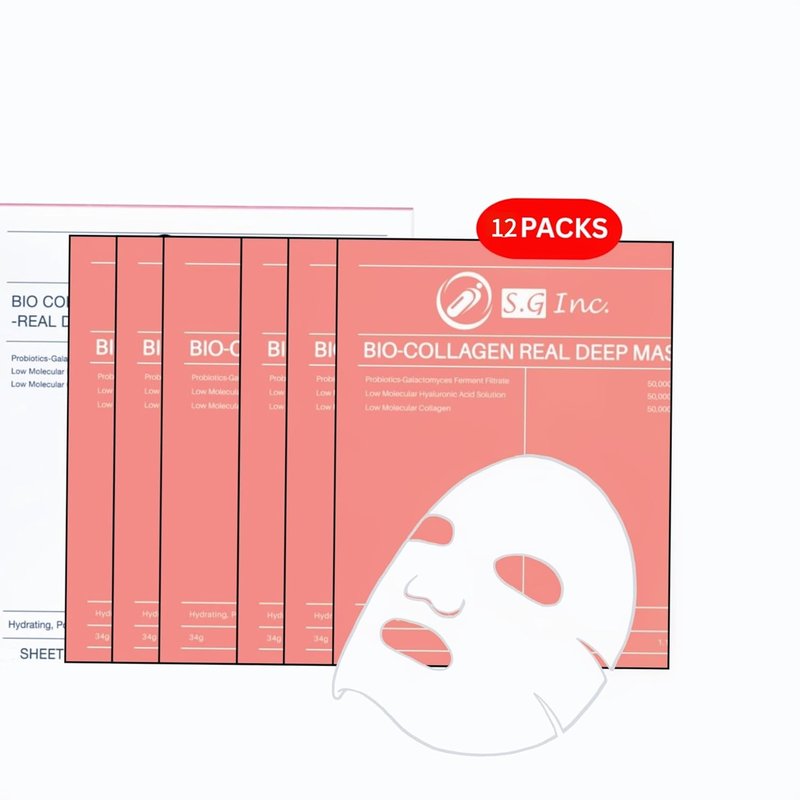 Bio-Collagen Deep Hydrating Face Mask - Anti-Wrinkle Hydrogel Sheet Mask | Firming, Pore Minimizing, 12-Pack (34g Each)