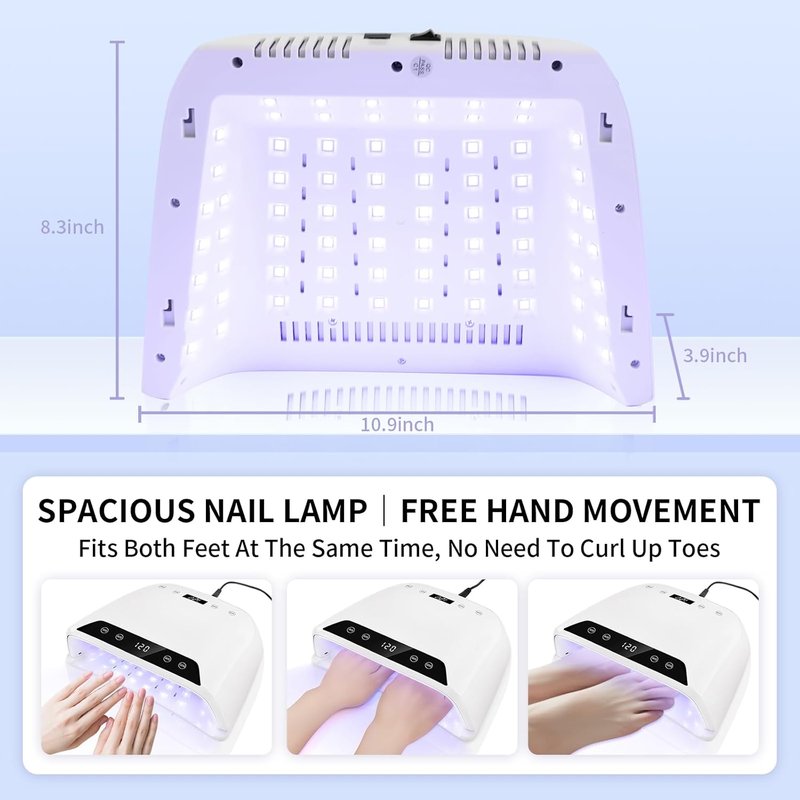 UV LED Nail Lamp - 320W Dual-Screen Gel Nail Dryer | Eye-Safe Flash Cure, 4 Timers, 72 Beads