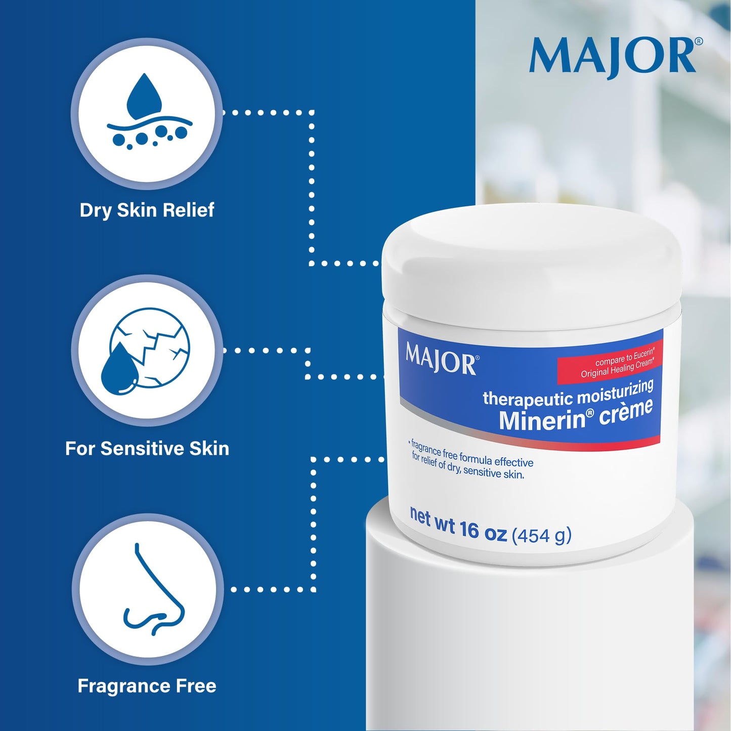 MAJOR Therapeutic Moisturizing Minerin Créme - Body Cream Moisturizer for Dry Skin - Fragrance-Free - 16 Oz. (4 Pack)