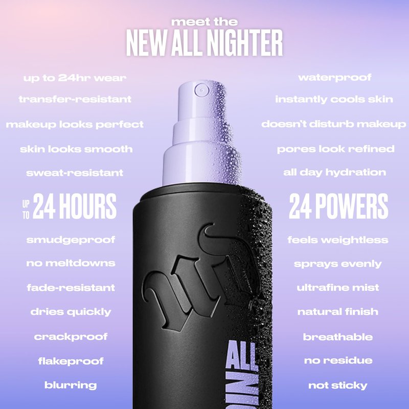 Urban Decay All Nighter Waterproof Makeup Setting Spray Travel Mini Set - Gifts for Her, Stocking Stuffers -Natural Finish, Up to 24HR Wear, Ultra-Fine Facial Mist, Foundation Face Primer