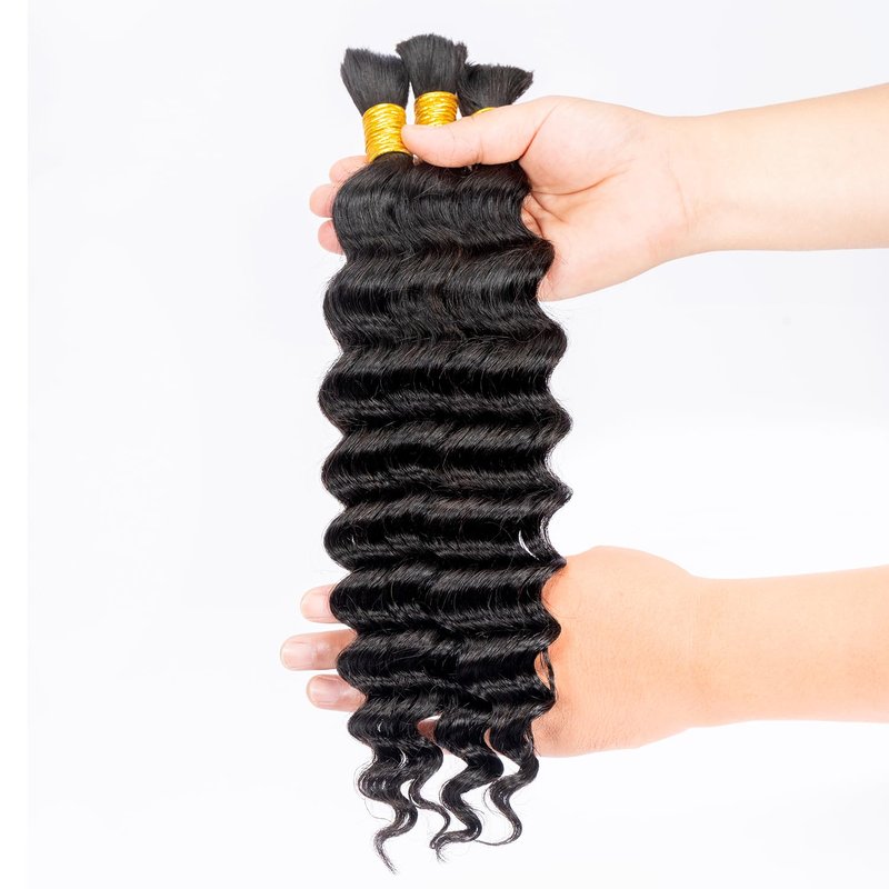 Human Braiding Hair for Boho Braids Human 130g Curly Boho Hair for Braiding Knotless 12A Deep Wave Bulk Bohemian 3 Bundles/Pack (1B-Natural Black, 16Inch)