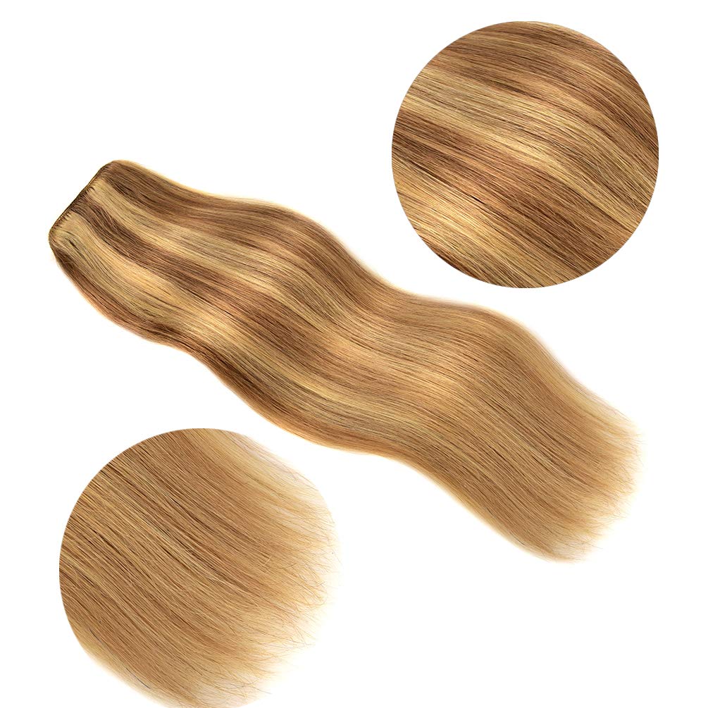 5 Pieces 12" Remy Clip in Ombre Hair Extensions Human Hair Light Blonde Mixed Golden Blond Highlights - Silky Straight Long Thick Real Hair Extensions for Women Fashion (12 inches, #16/22, 60grams)