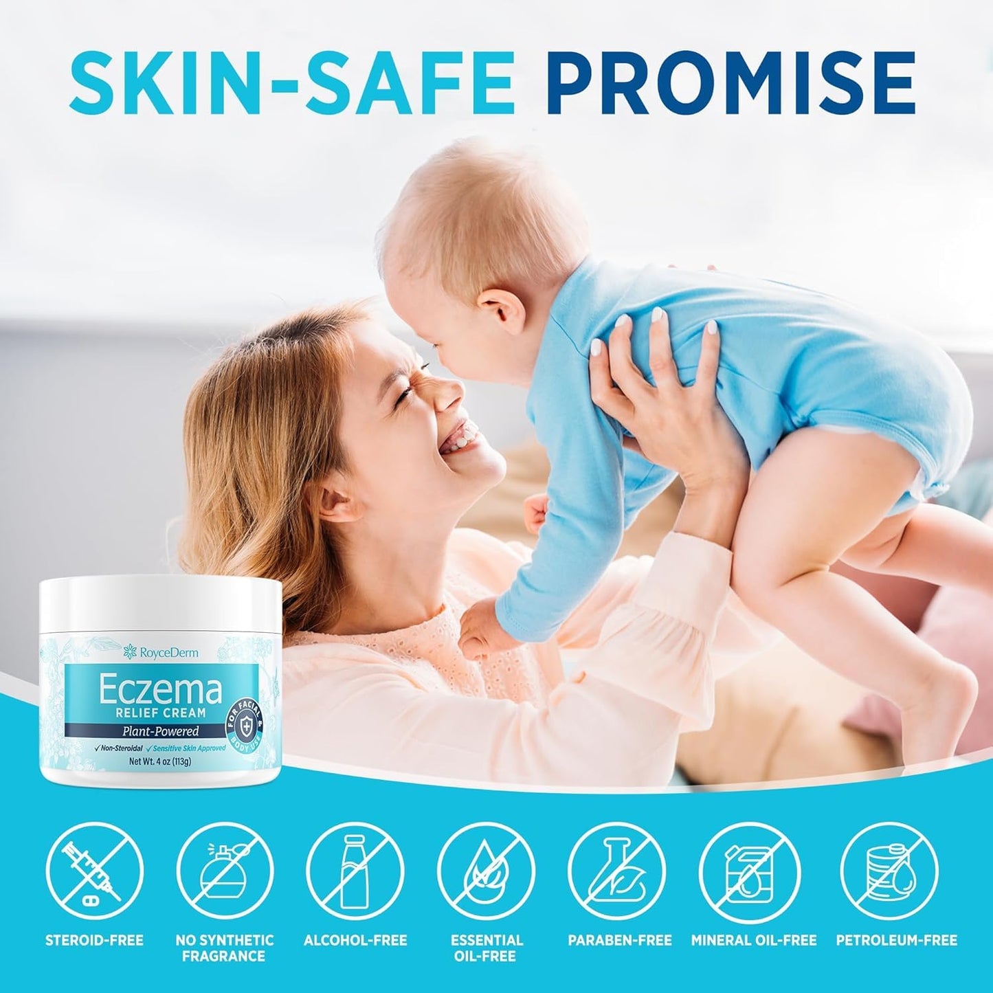 Roycederm Eczema & Psoriasis Cream for Dry, Itchy Skin – Moisturizer for Sensitive Skin, Eczema, Psoriasis & Dermatitis – 1% Colloidal Oatmeal + Ceramides – Steroid-Free for Adults, Kids & Babies