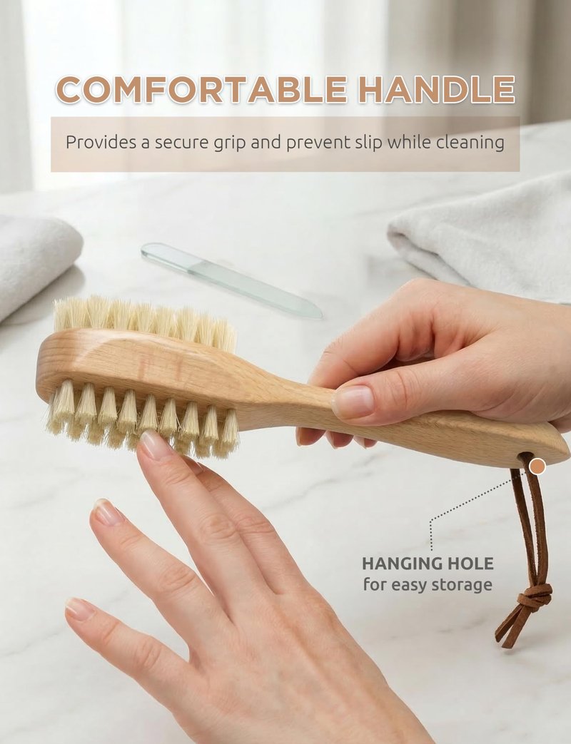 Takavu Nail Brush, Pure Boar Bristles, Natural Wood Handle, Nail Cleaning Brush for Scrubbing Fingernail Toenail Hand Feet, Dual Sided for Regular Manicure Nail Care Hygiene