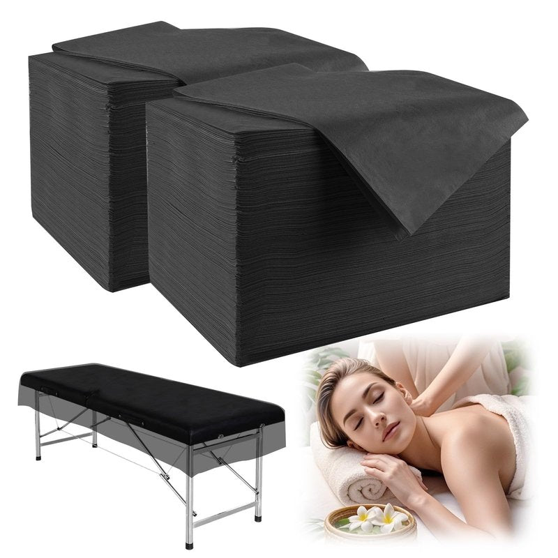 100 Pcs Disposable Massage Table Sheets 31" x 71" Non-Woven Fabric Bed Sheets Cover for Spa, Massage, Beauty Salon, Tattoos, Hotels (Black)