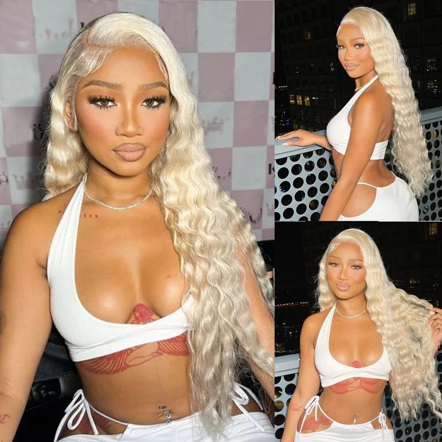 613 Bundles Human Hair 16 Inch Blonde Deep Wave Bundles Human Hair 1 Bundle 14A Grade 100% Unprocessed Brazilian Virgin Raw Hair Weave Extensions for women 100g