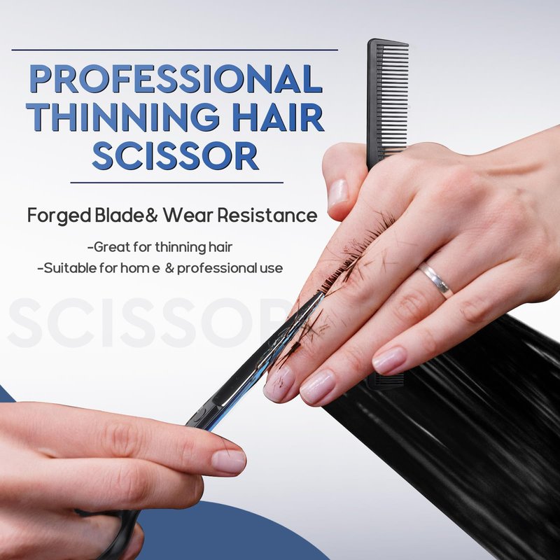 JASON Hair Cutting Scissors Kit - Professional 10 PCS Haircut Scissors Set with Thinning Texturizing Scissors, Straight Shears for Men Women Home Salon Barber 6" Black & Blue
