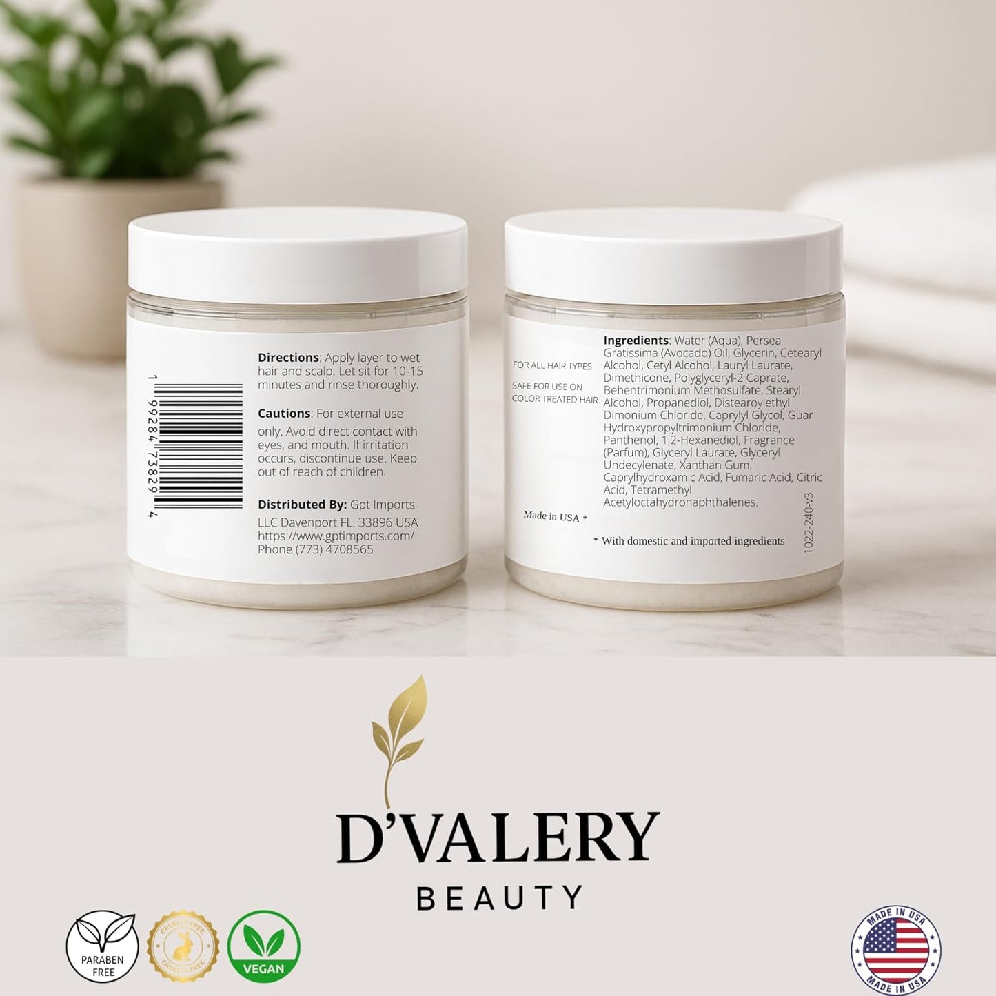 Hydrating Hair Mask - Avocado Oil & Panthenol Deep Conditioning Treatment for Dry, Damaged Hair | 8 oz