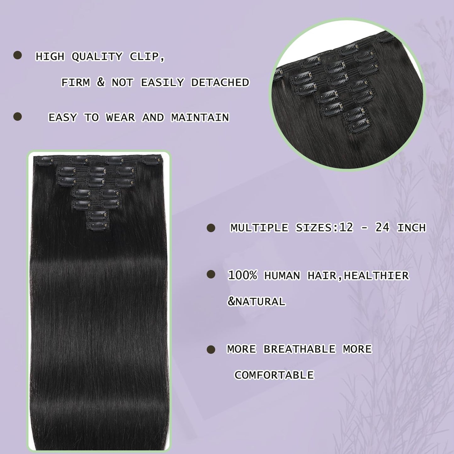 YMXNB Clip In Hair Extensions Real Human Hair 12Inch 90g 100% Remy Human Hair Extensions Clip Ins Invisible Seamless Straight Human Hair Clip In Extensions 7pcs Double Weft Natural Black