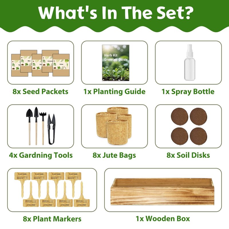 LUOJIBIE 8 Herb Indoor Garden Kit for Beginners, Complete Windowsill Growing Gifts Set, Mothers Day Gifts for Mom Women, Unique Christmas Birthday Gifts for Girls Boys Men Housewarming, Kitchen Decor