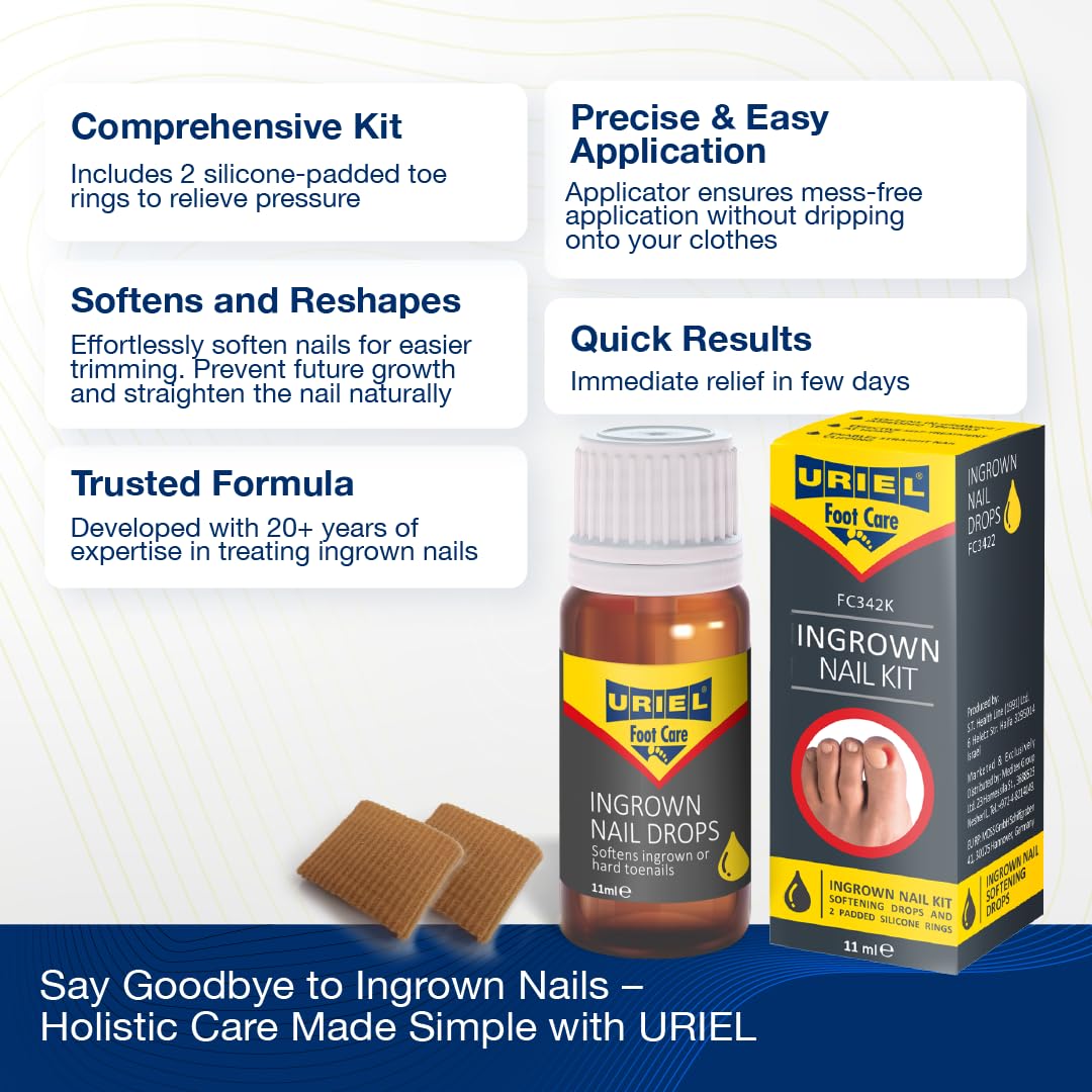 URIEL UPGRADED Ingrown Toenail Treatment with Silicone Caps, Ingrown Toenail Removal Kit, Ingrown Nail Kit Relief with Ingrown toenail drops 11 ml
