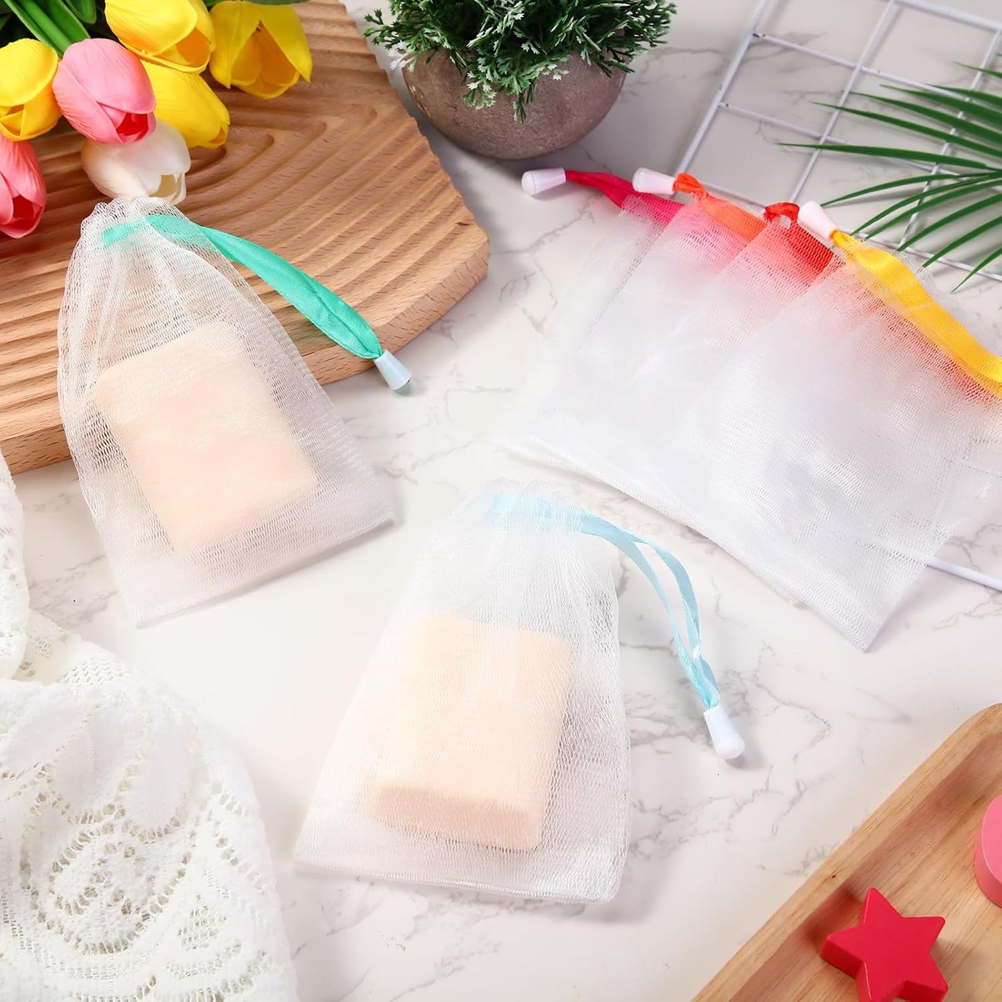 Exfoliating Soap Saver Mesh Bag - Hushee Foam Net Pouch with Drawstring for Easy Drying | Travel-Friendly