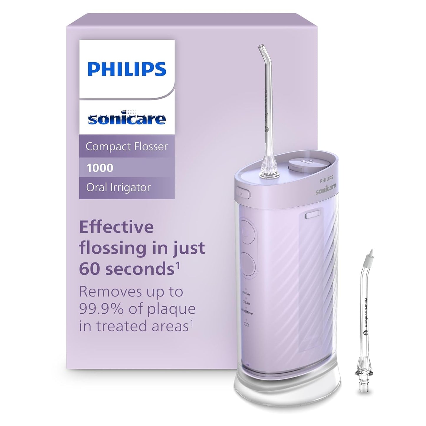 Philips Sonicare Portable Water Flosser - 3 Flossing Modes, IPX7 Waterproof | Compact Travel Design, Purple, Model HX3333/23