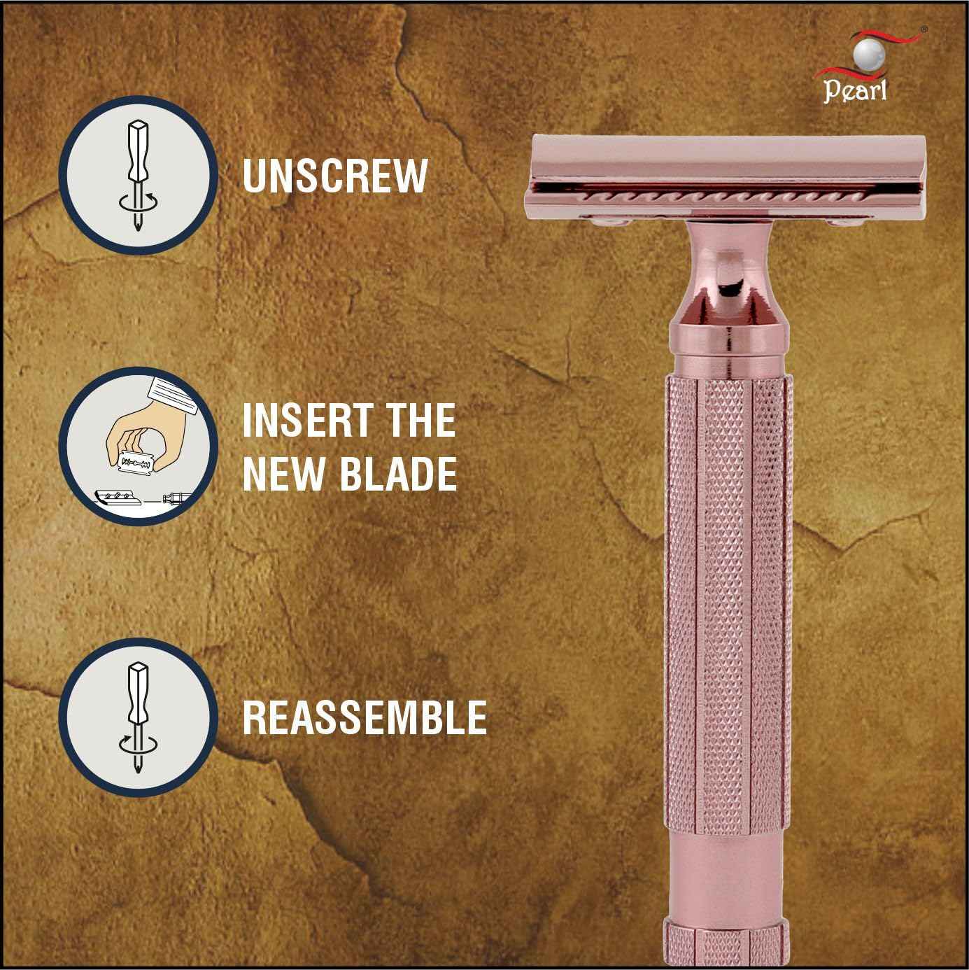 Pearl Shaving Double Edge Close Comb Safety Razor - Reusable Eco Friendly Metal Razor | Premium DE Men's Safety Razor