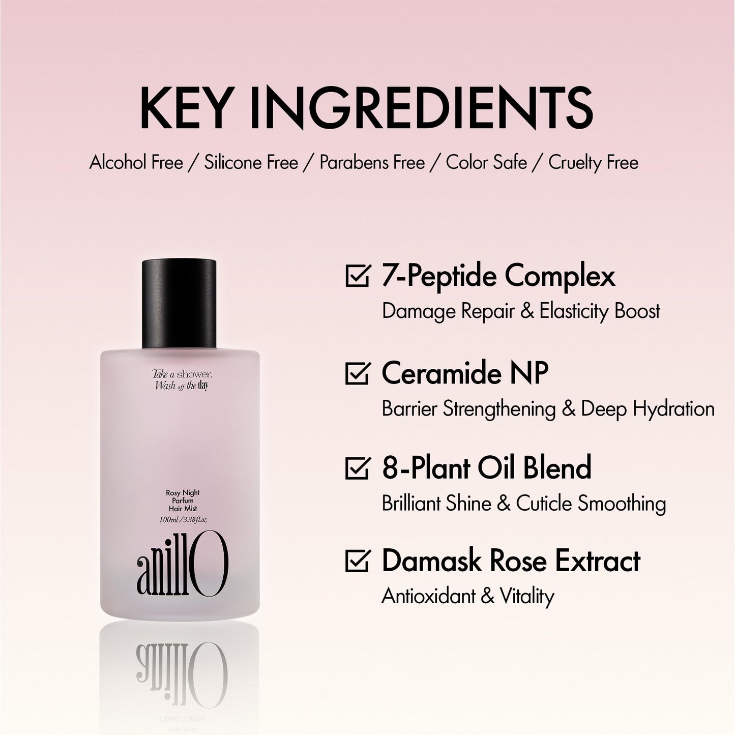 ANILLO Rosy Night Vegan Hair Perfume Long-Lasting Floral Musky Scented with Damask Rose Extract, Rosehip Oil, Peptide Complex for All Hair Type, Free of Silicone & Parabens (3.38 fl. Oz)