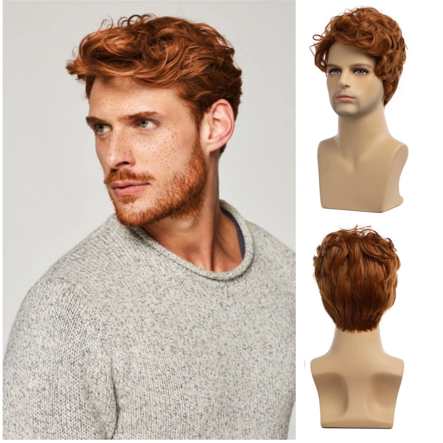 Beweig Men Wigs Short Orange Wig Synthetic Heat Resistant Natural Halloween Cosplay Hair Wig