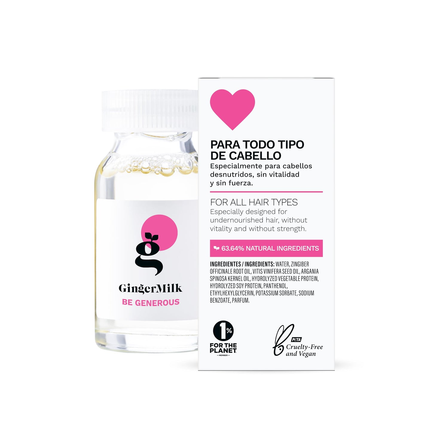 Ginger Milk Nutritive Hair Ampoule with Proteins and Pro-Vitamin B5 | BE GENEROUS | (Pack 6 x 0.5 fl oz), Clear