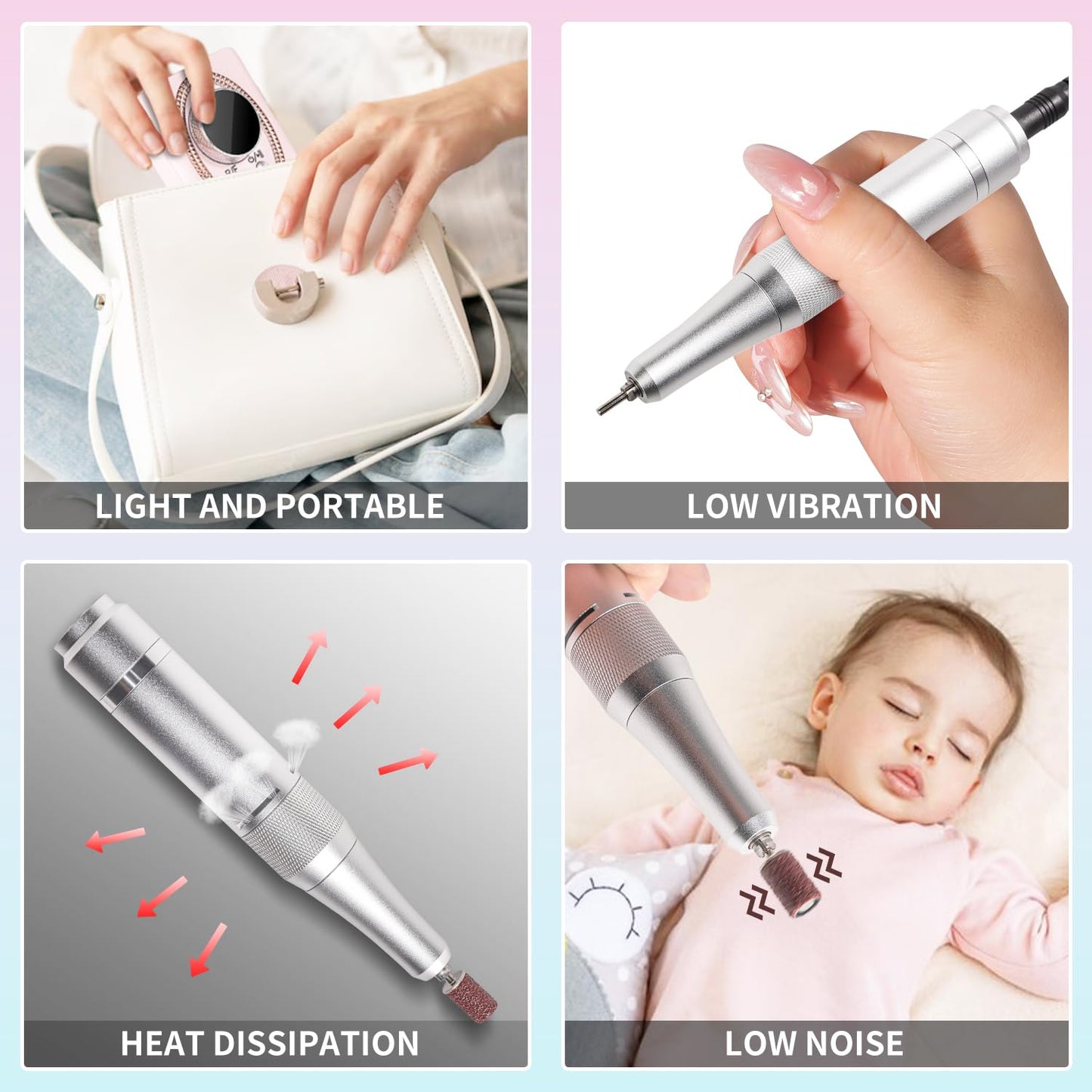 Electric Nail File for Acrylic Nail Kit 45000RPM Electric Pink Nail Drill Professional Manicure Pedicure Set with Nail Drill Kit Bits Efile Cordless for Manicure