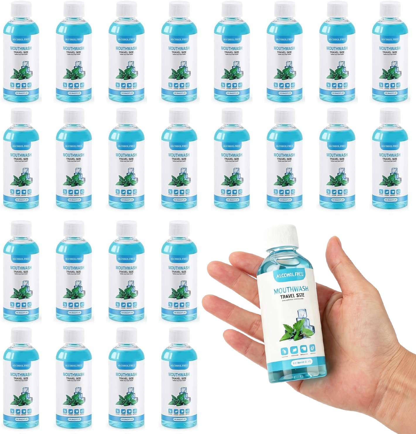 25 pcs Travel Size Mouthwash Bulk, 80ml/2.7fl oz, Mini Fresh Mint Portable Mouthwash Individual Bottles for Travel Toiletry Kits