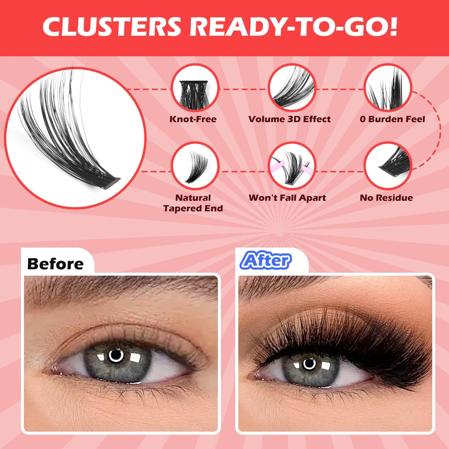 NovaBeryl Lash Clusters Kit–708PCS DIY Eyelash Extension Kit with Bond & Seal, C Curl 30D–100D 0.07mm Soft Individual Cluster Lashes for Natural, Fluffy & Volume Looks (TWEEZERS)