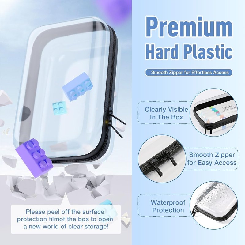 Clear Hard Shell Zipper Case - Portable Cosmetic & Diaper Bag Organizing Pouches | 6 Pcs, Black
