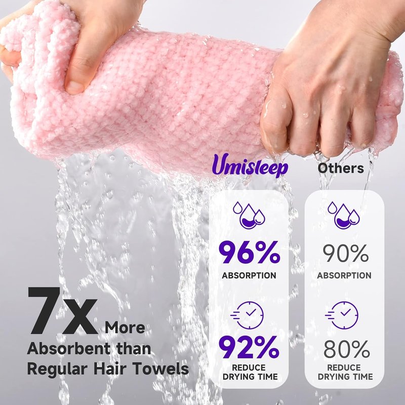 Extra Large Microfiber Hair Towel for Curly, Thick Hair - Ultra Absorbent Drying Wrap, Soft Anti-Frizz Turban | 2 Pack (White, Pink)